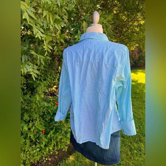TALBOTS- Aqua Blue & White Button Down Shirt - Picture 5 of 7